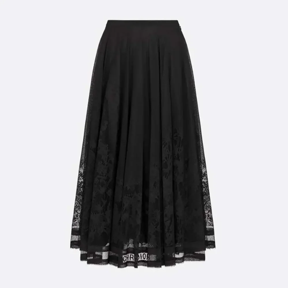Dior Flared Mid-Length Skirt Black Dior Chardons Cotton for Women in Blend Lace Dior Flared Mid-Length Skirt Black Dior Chardons Cotton for Women in Blend Lace