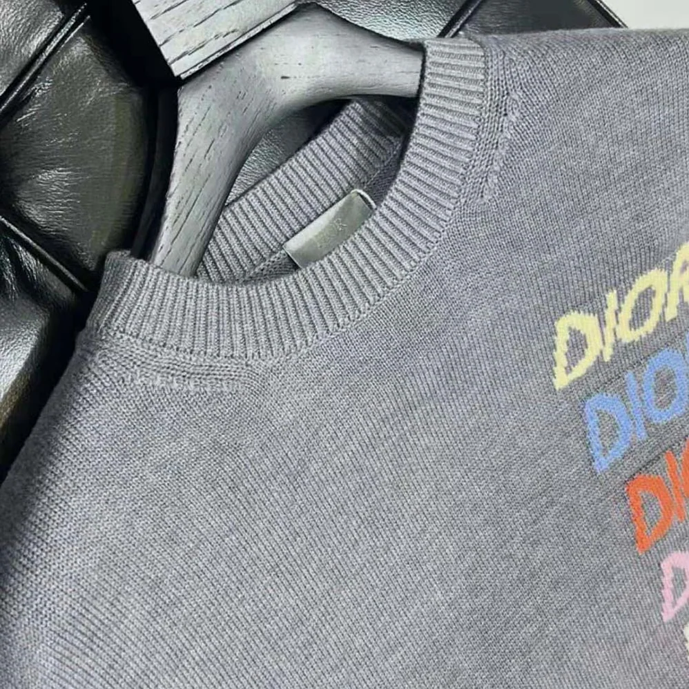 Dior Sweater Gray Wool and Cashmere Intarsia for Men Dior Sweater Gray Wool and Cashmere Intarsia for Men