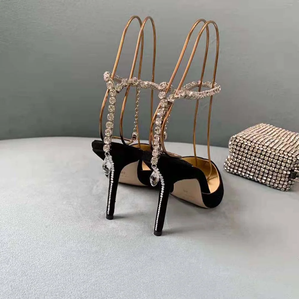Jimmy Choo Saeda 100 Black Suede Pumps with Crystal Embellishment for Women