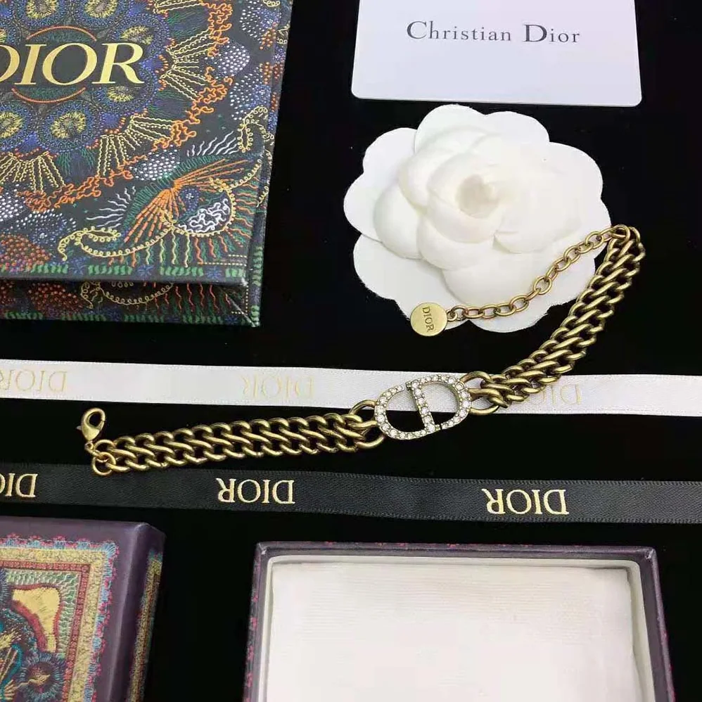 Dior 30 Montaigne Bracelet Antique Gold-Finish Metal and White Crystals for Women Dior 30 Montaigne Bracelet Antique Gold-Finish Metal and White Crystals for Women