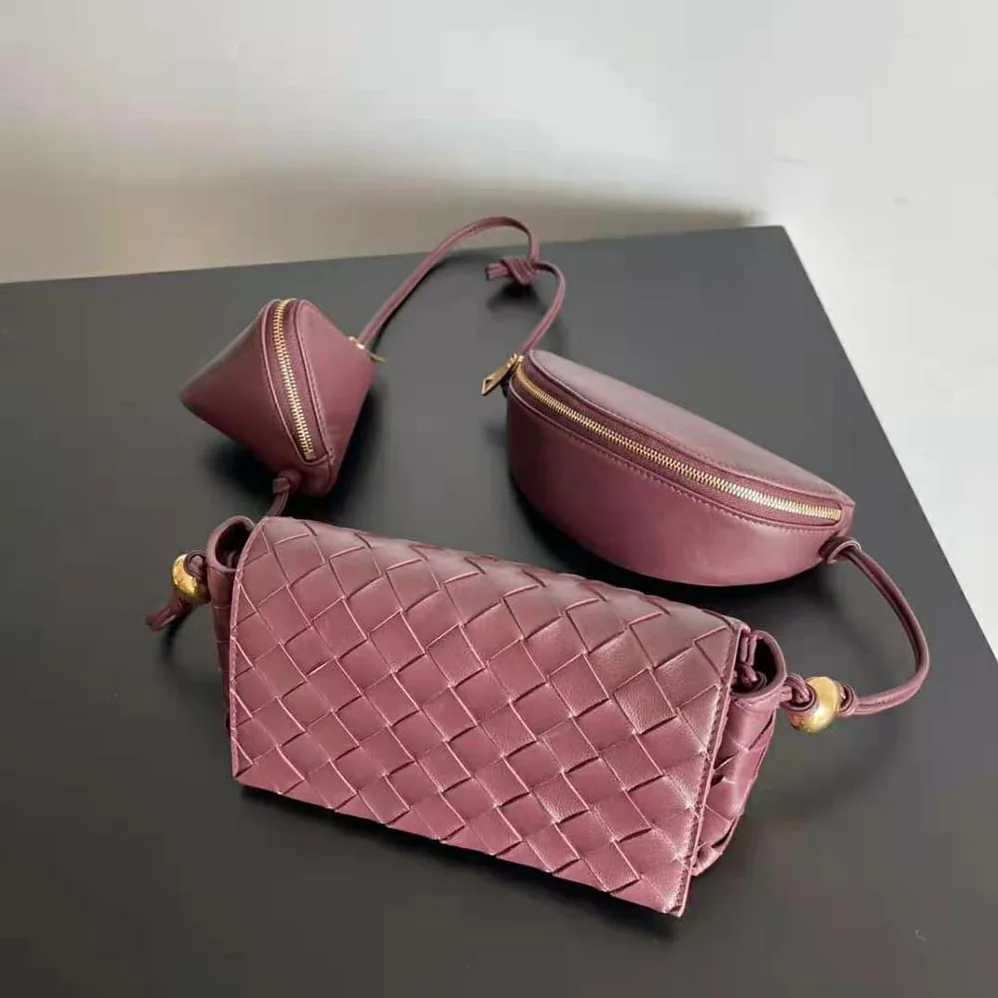 Bottega Veneta Intrecciato Leather Multi Pouch On Strap for Women in Maroon Bottega Veneta Intrecciato Leather Multi Pouch On Strap for Women in Maroon