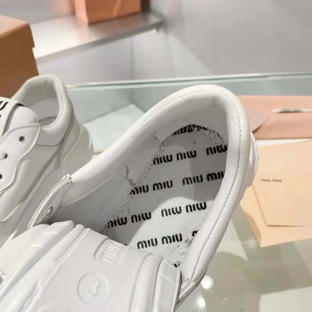 Miu Miu Leather Sneakers for Women in White Miu Miu Leather Sneakers for Women in White