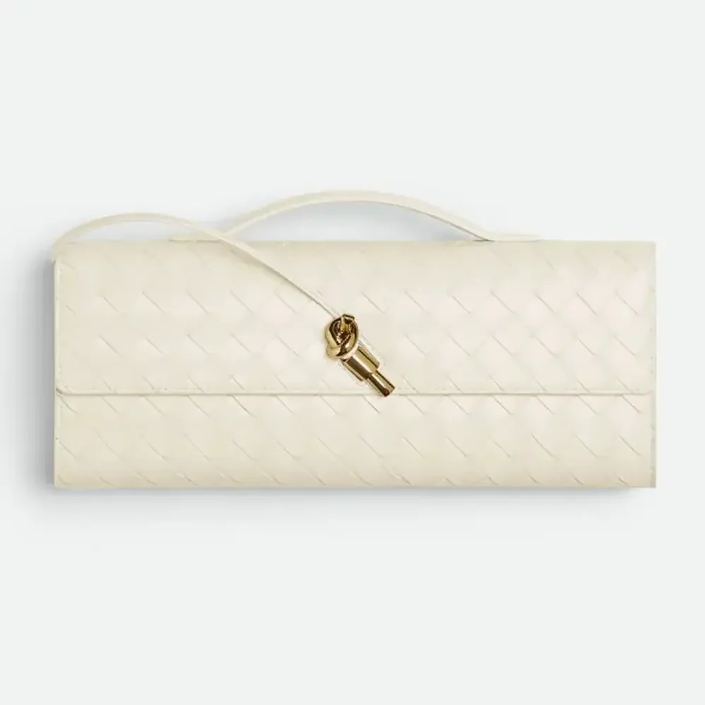 Bottega Veneta Long Clutch Andiamo With Handle for Women in White Bottega Veneta Long Clutch Andiamo With Handle for Women in White