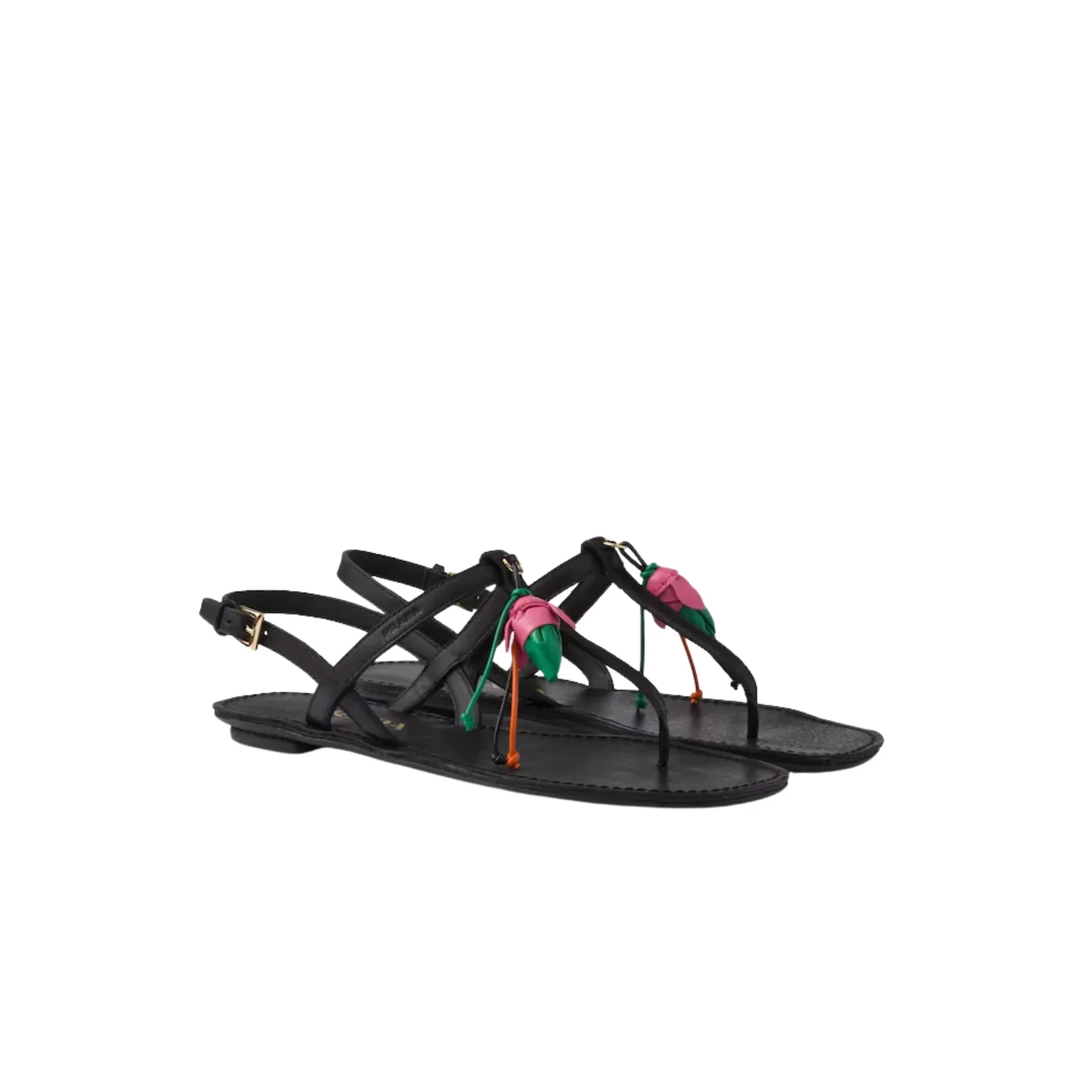Prada Antiqued Thong Floral Ornament Sandals Black 1Y510O_V69_F0002_F_005 Prada Antiqued Thong Floral Ornament Sandals Black 1Y510O_V69_F0002_F_005