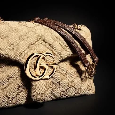 Gucci Marmont Small Shoulder Bag / Sand/ Dark Brown Gold Hardware