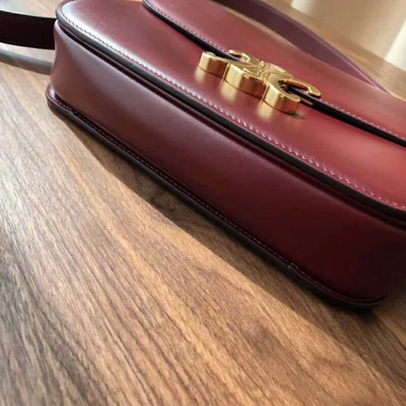 Celine Medium Triomphe Bag in Shiny Calfskin for Women in Maroon