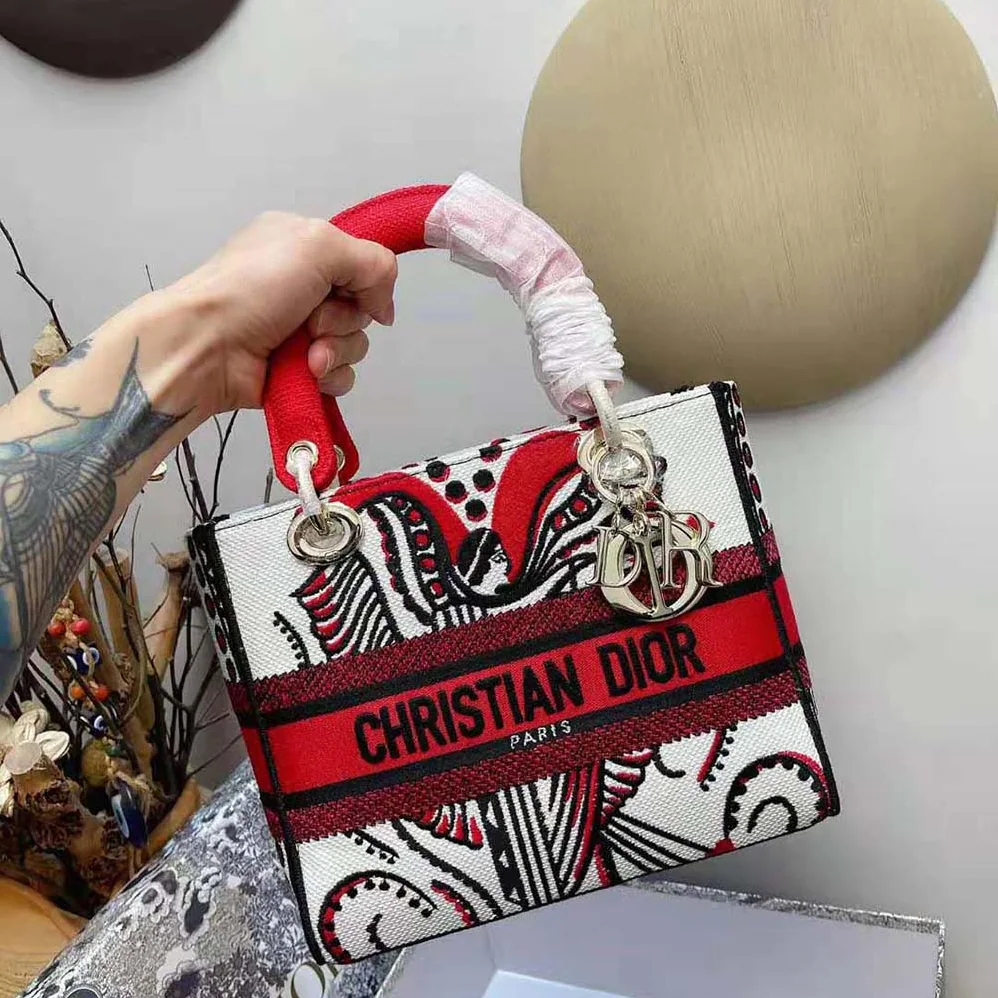 Dior Medium Lady D-lite Bag Latte Multicolor Cupidon Embroidery for Women