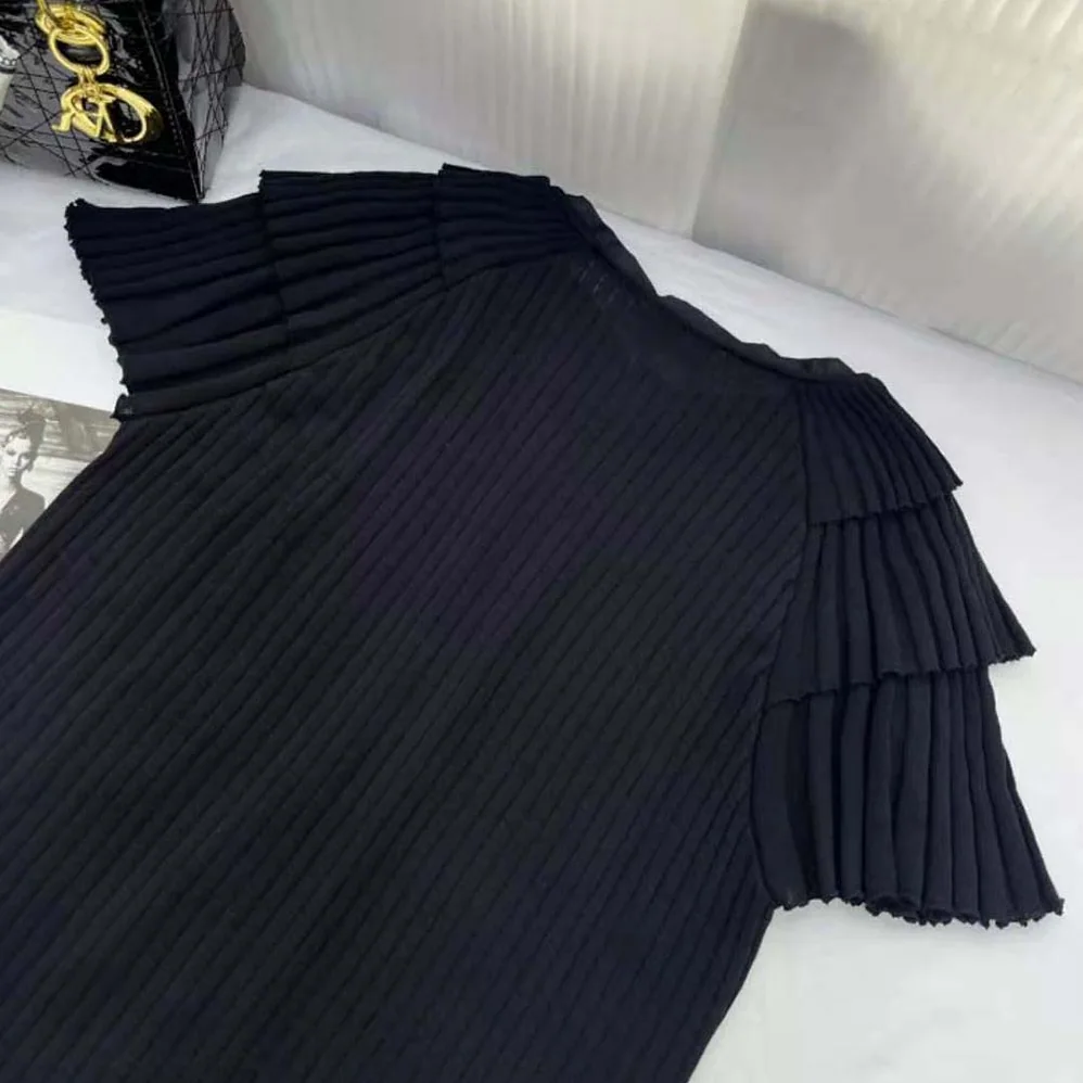 Dior Frilled Top Black Linen Knit for Women Dior Frilled Top Black Linen Knit for Women