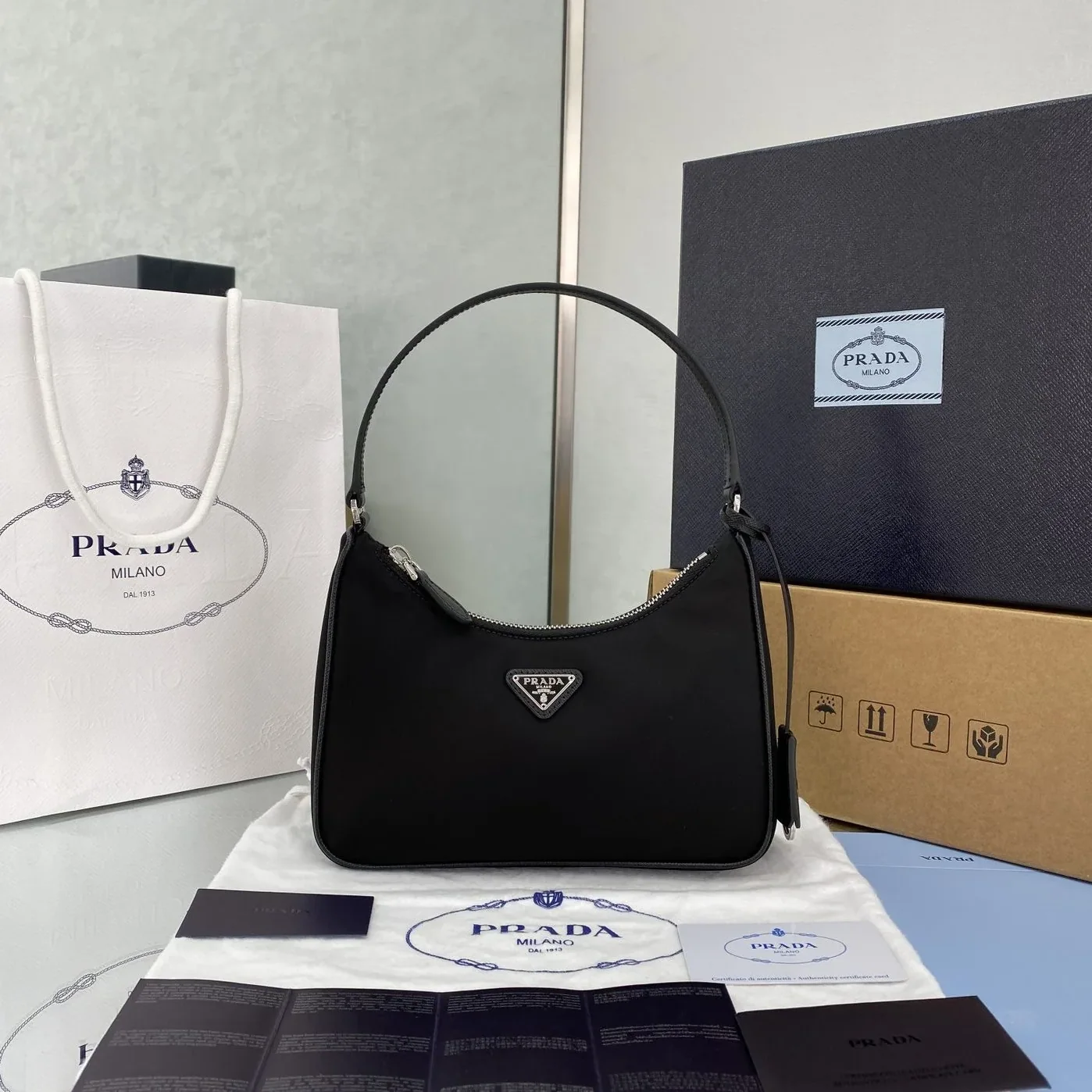 Prada Re- 2005 Saffiano Leather Bag Black