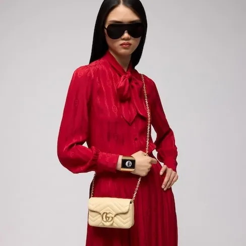 Gucci Marmont Mini Shoulder Bag in Light Yellow Gold Hardware