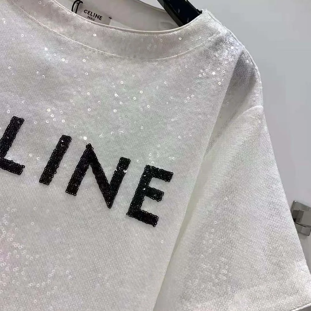 Celine Embroidered Celine T-shirt in Cotton Jersey for Women in White Celine Embroidered Celine T-shirt in Cotton Jersey for Women in White