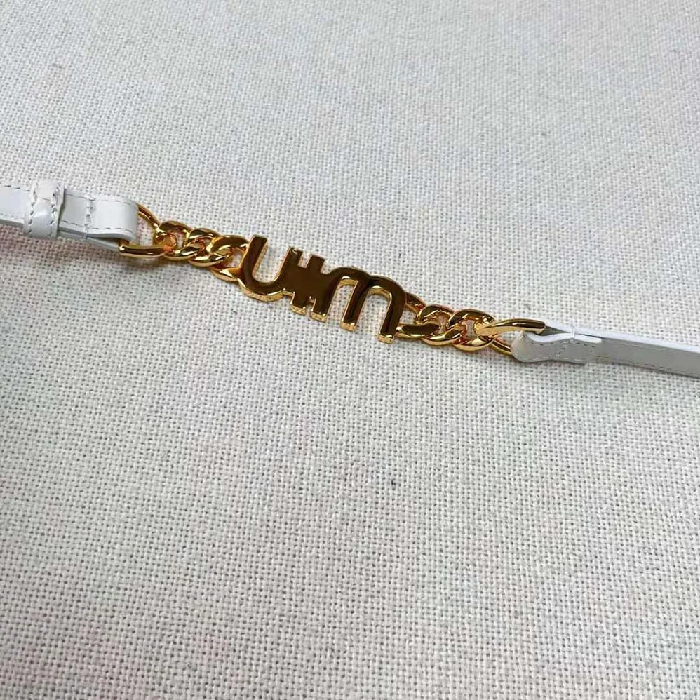 Miu Miu Brushed Leather Belt with Logo for Women in White