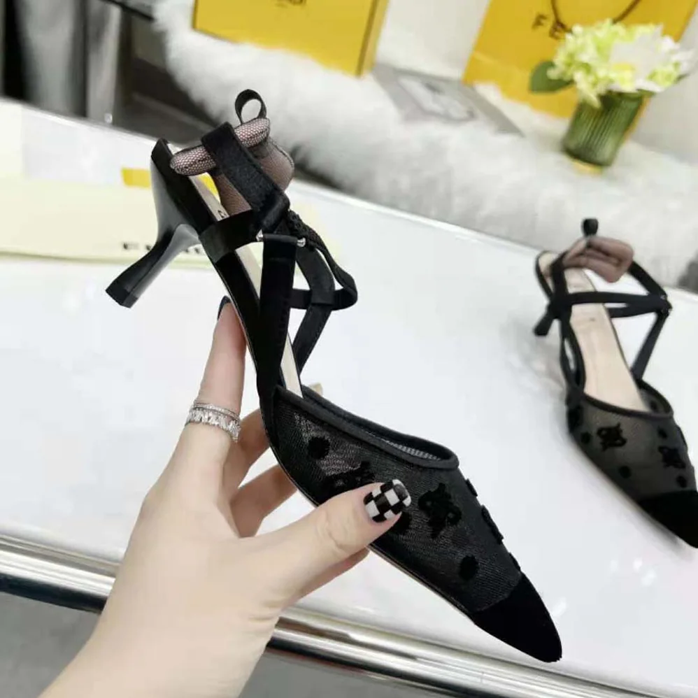 Fendi Colibri Lite Black mesh and FF Karligraphy Medium for Women in Heel Slingbacks