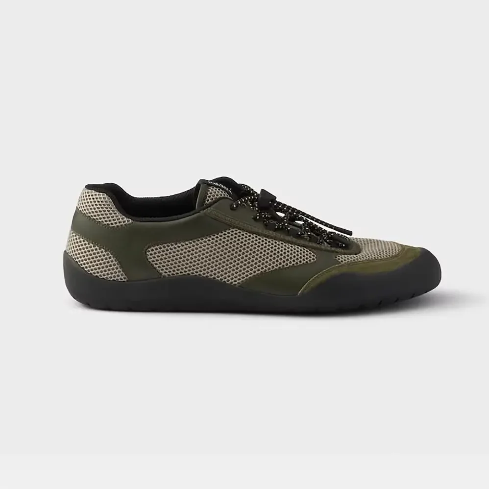 Prada Speedrock Leather And Mesh Fabric Sneakers for Unisex in Dark Green