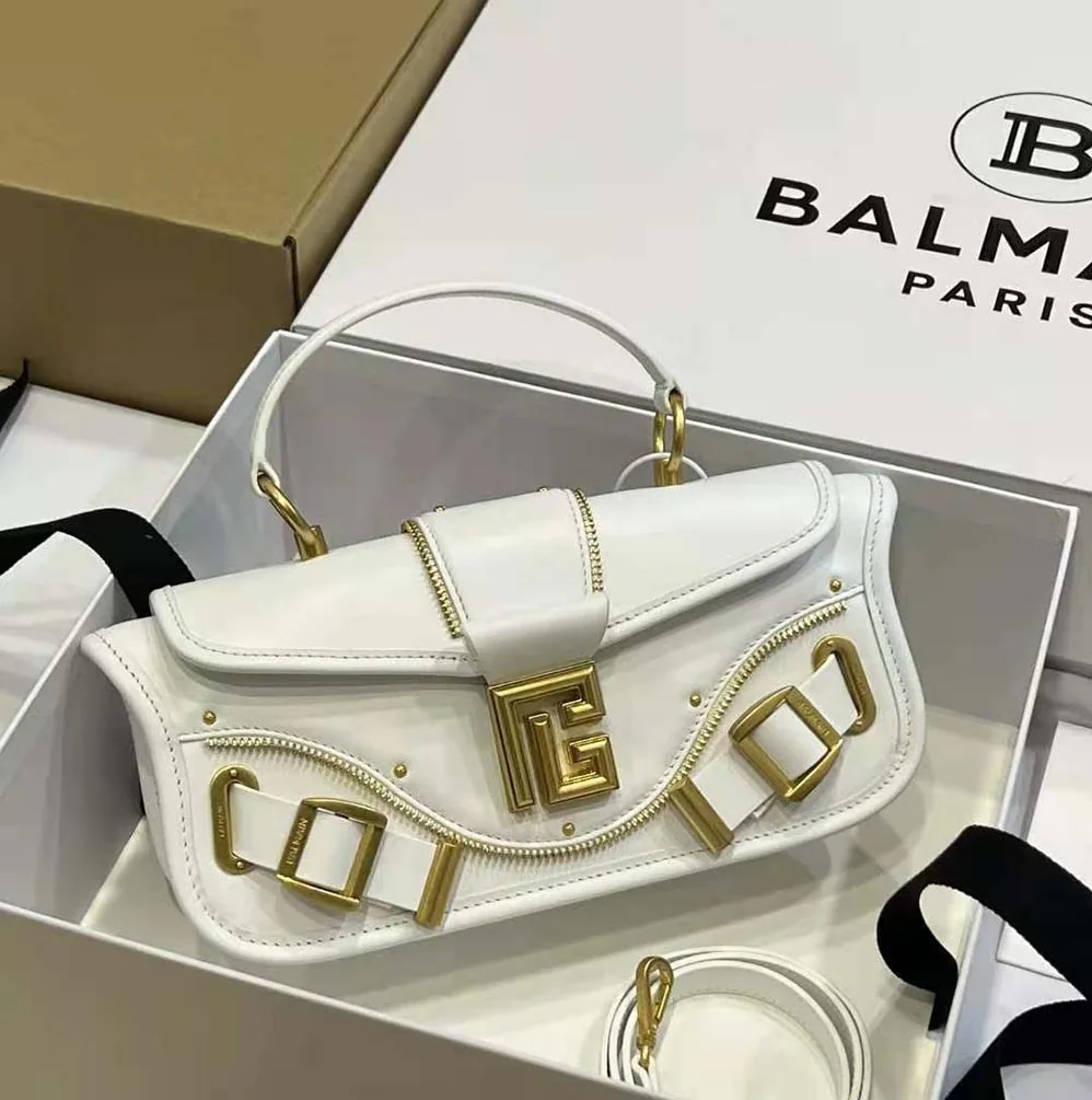 Balmain Blaze Grained Leather Clutch Bag for Women in White Balmain Blaze Grained Leather Clutch Bag for Women in White