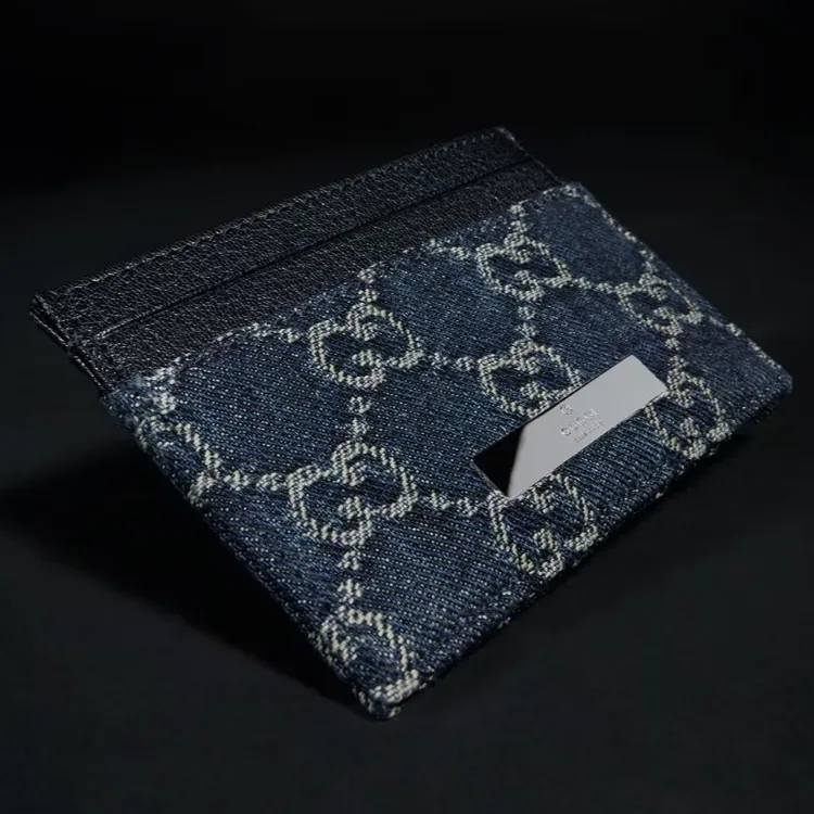 Gucci Card Case With Gucci Plaque / Dark Blue Denim Palladium Hardware Gucci Card Case With Gucci Plaque / Dark Blue Denim Palladium Hardware