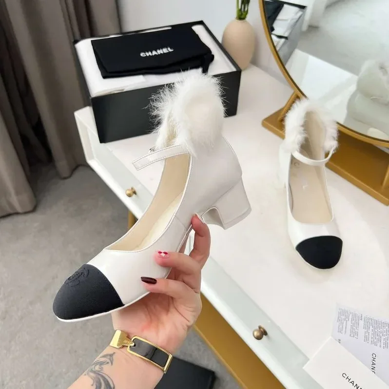 Chanel Milan Rabbit Fur High Heels White