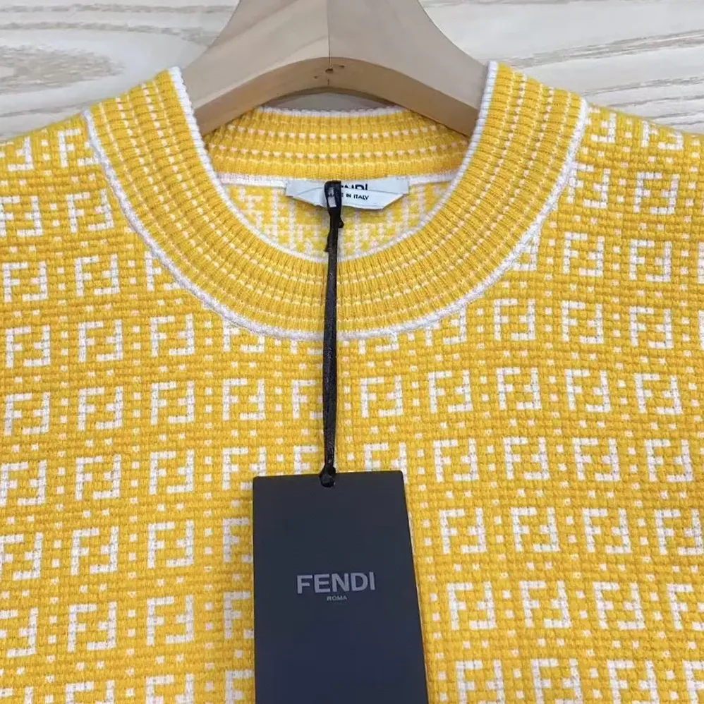 Fendi Sweater Yellow FF Cotton Jumper for Women