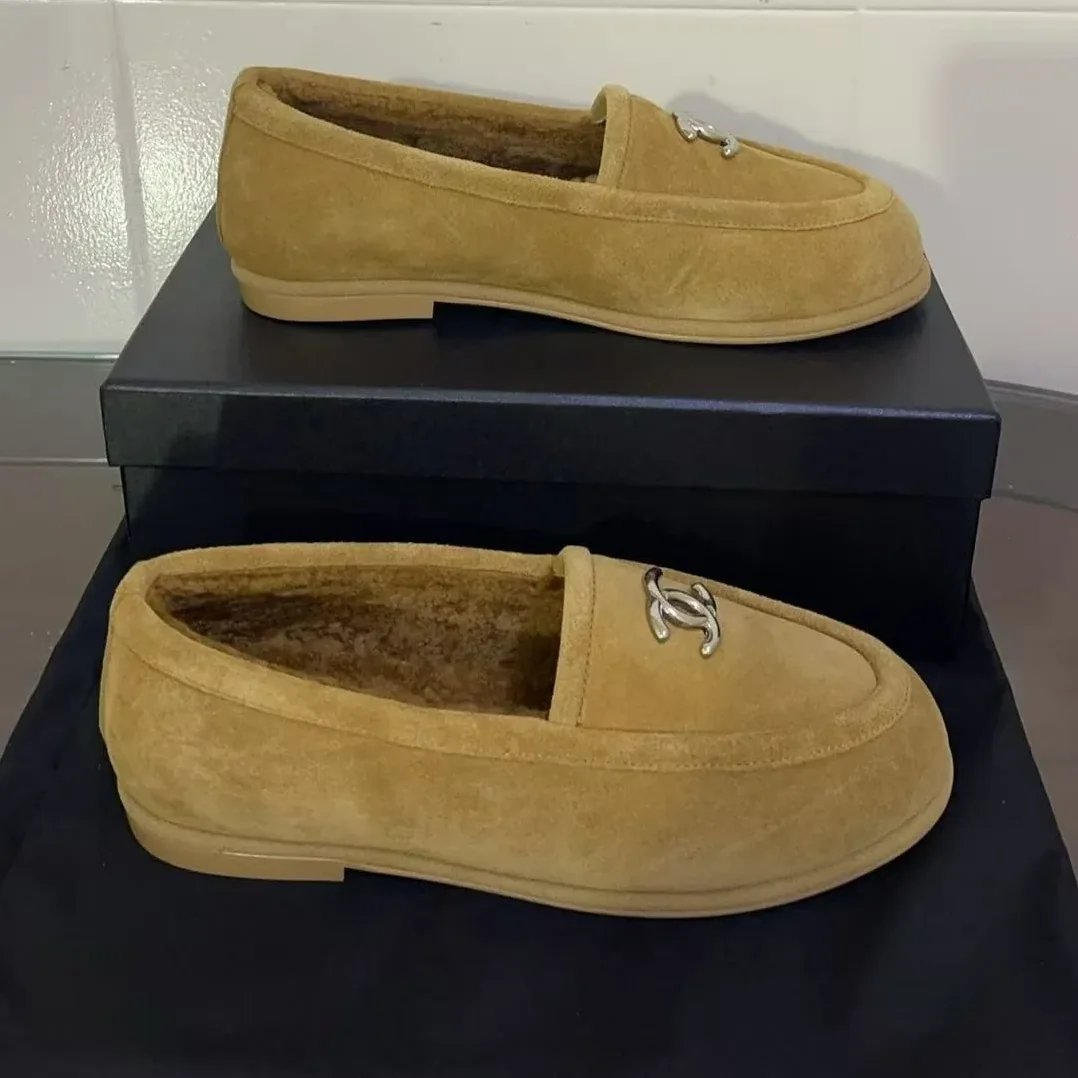 Chanel Shearling Lined Suede Loafers - Size 38EU - 7US Chanel Shearling Lined Suede Loafers - Size 38EU - 7US