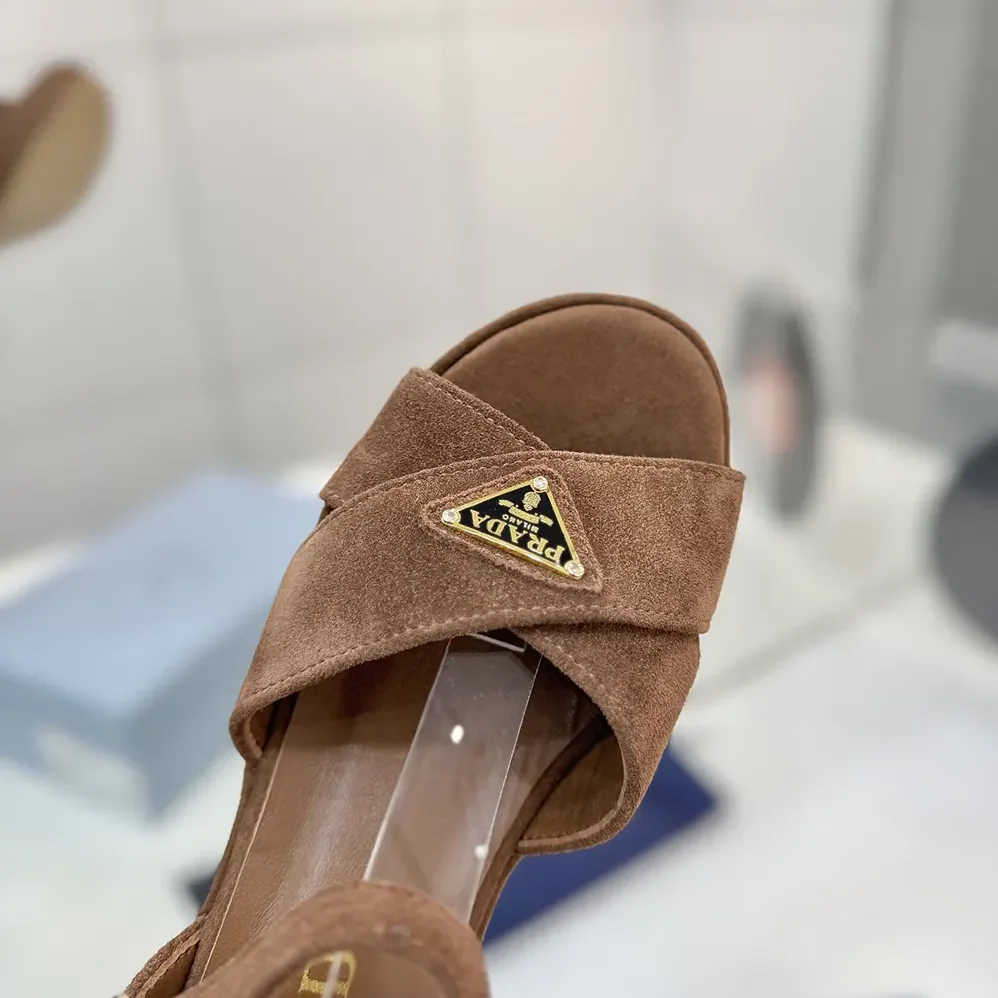 Prada Suede Platform Sandals for Women in Brown