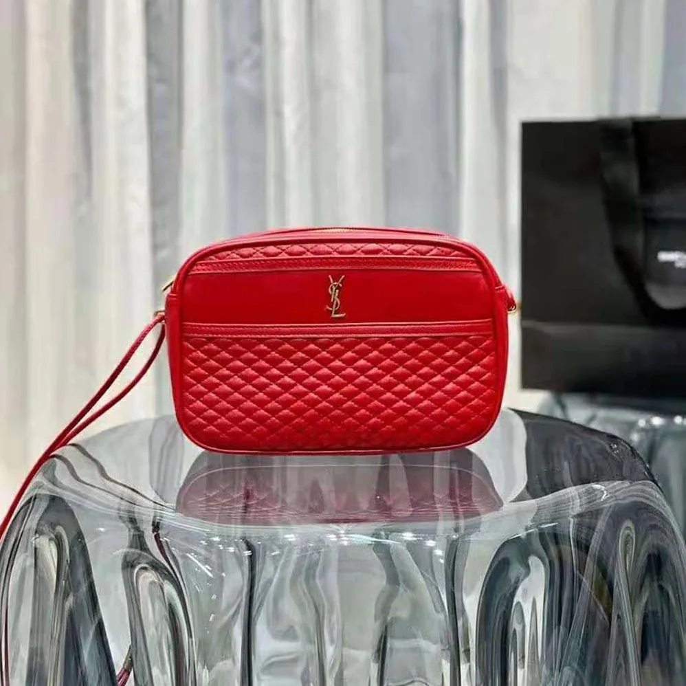 Saint Laurent YSL Victoire Camera Bag in Quilted Lambskin for Women in Red