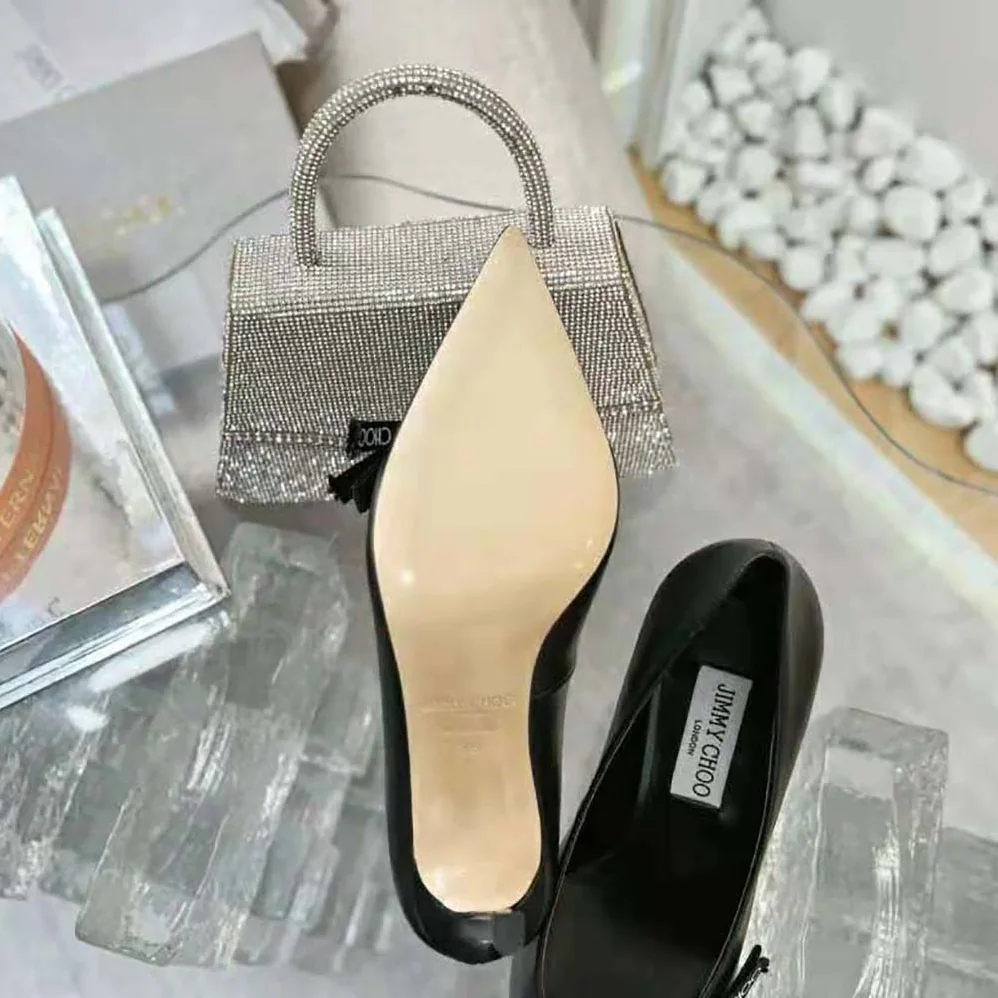Jimmy Choo Romy 85 Black Nappa Leather Pumps with Jimmy Choo Bow for Women Jimmy Choo Romy 85 Black Nappa Leather Pumps with Jimmy Choo Bow for Women
