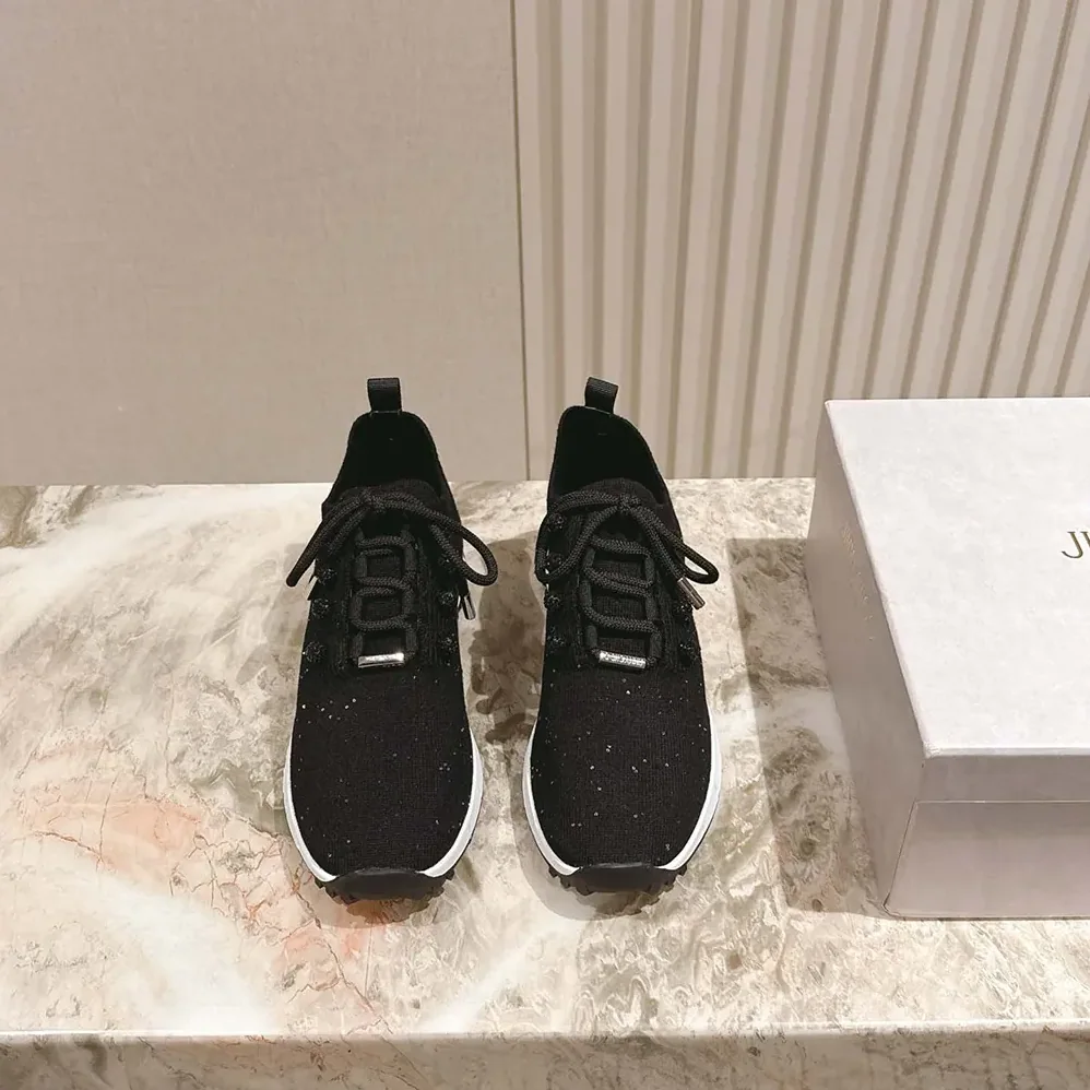 Jimmy Choo Veles Black Sequin Knit Trainers for Women