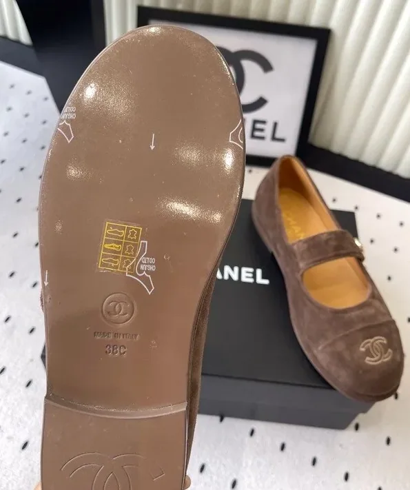 Chanel Mary Jane Flats Brown Suede