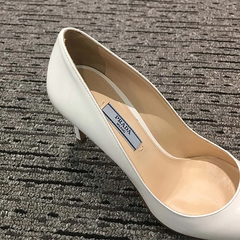 Prada Patent Leather Pointy Toe Pumps 85mm Heel for Women in White
