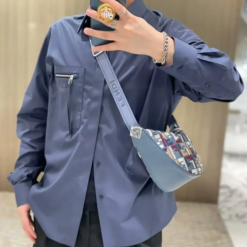 Fendi Roma Leather Fendi Melon Small Fabric Blue for Men Fendi Roma Leather Fendi Melon Small Fabric Blue for Men