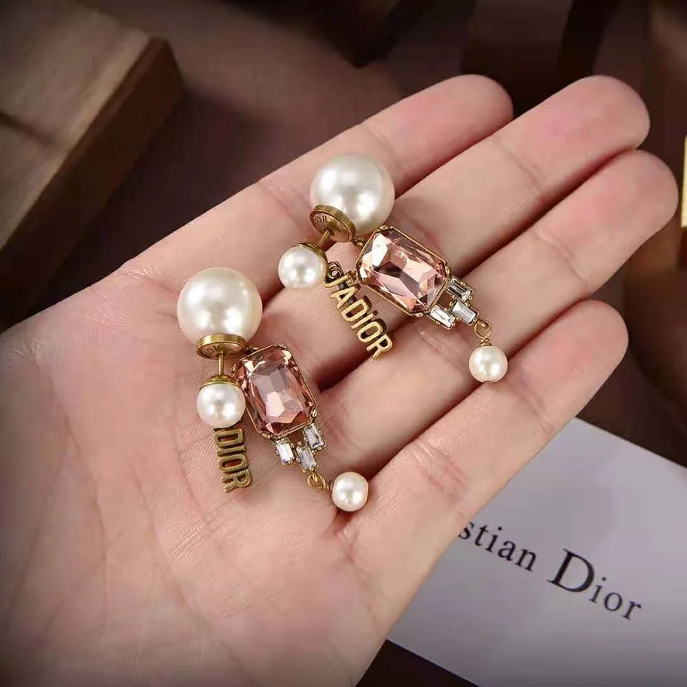 Dior Tribales Earrings Antique Gold-Finish Metal and White Resin Pearls with Multicolor Crystals for Women Dior Tribales Earrings Antique Gold-Finish Metal and White Resin Pearls with Multicolor Crystals for Women