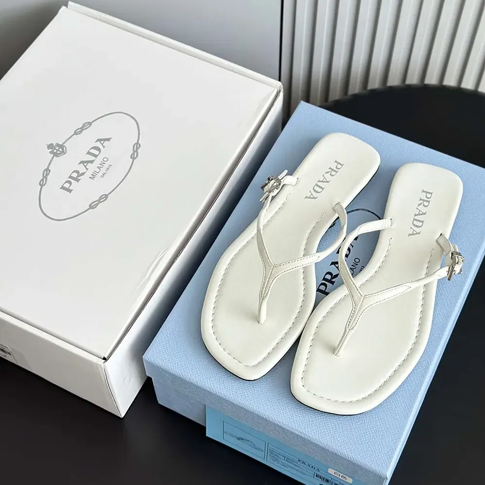 Prada Leather Thong Sandals for Women in White