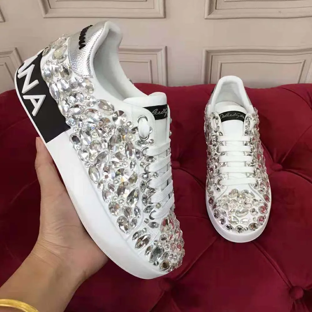 Dolce Gabbana D&G Calfskin Nappa Portofino Sneakers with All for Women in Over Embroidery Dolce Gabbana D&G Calfskin Nappa Portofino Sneakers with All for Women in Over Embroidery