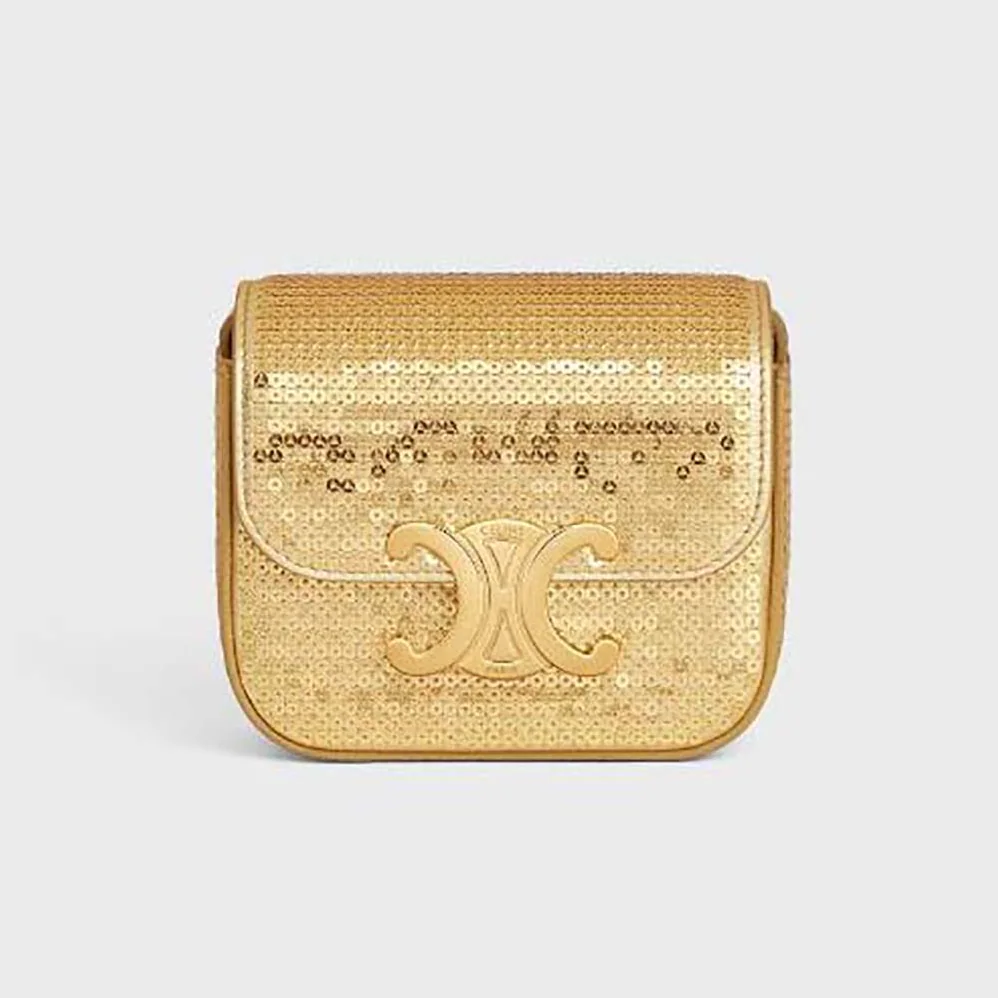 Celine Mini Triomphe in Sequins and Calfskin for Women in Gold Celine Mini Triomphe in Sequins and Calfskin for Women in Gold