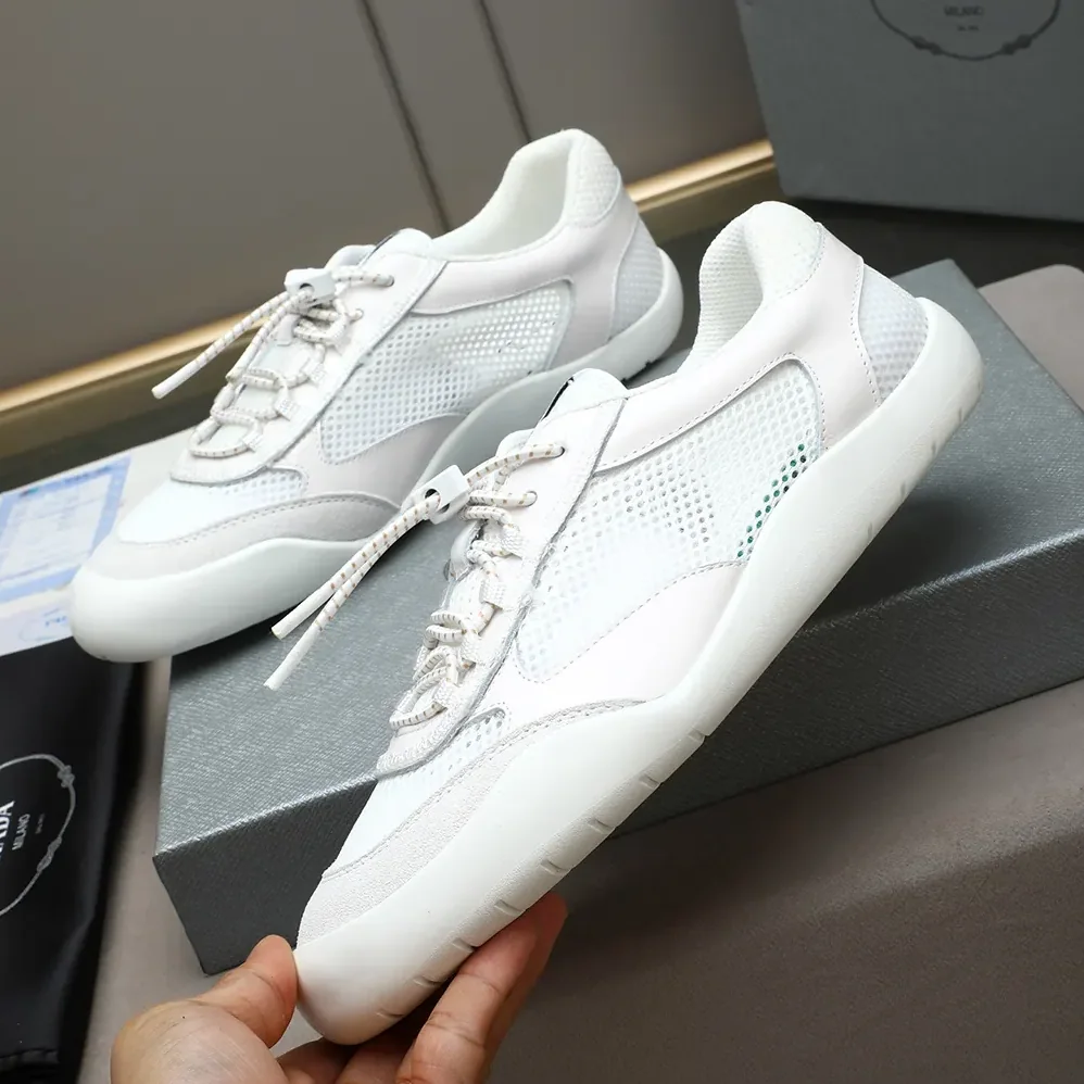 Prada Speedrock Patent Leather and Mesh Fabric Sneakers for Unisex in White