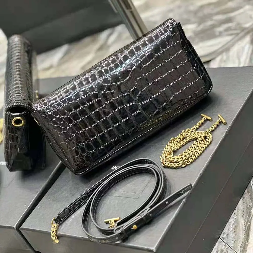 Saint Laurent YSL Kate Reversible Chain Bag in Suede and Crocodile for Women in Embossed Leather Saint Laurent YSL Kate Reversible Chain Bag in Suede and Crocodile for Women in Embossed Leather