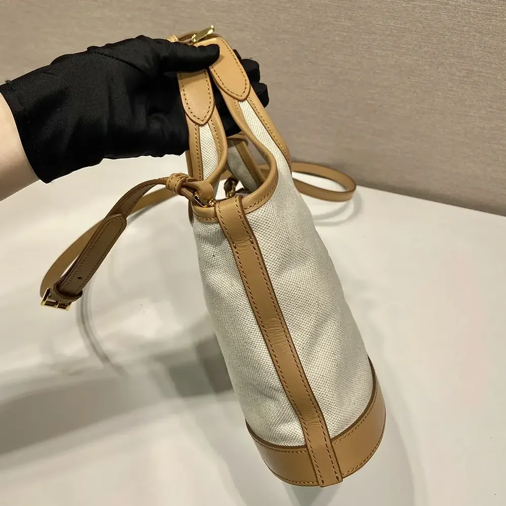 Prada Medium Linen Blend and Leather Tote Bag for Women Prada Medium Linen Blend and Leather Tote Bag for Women