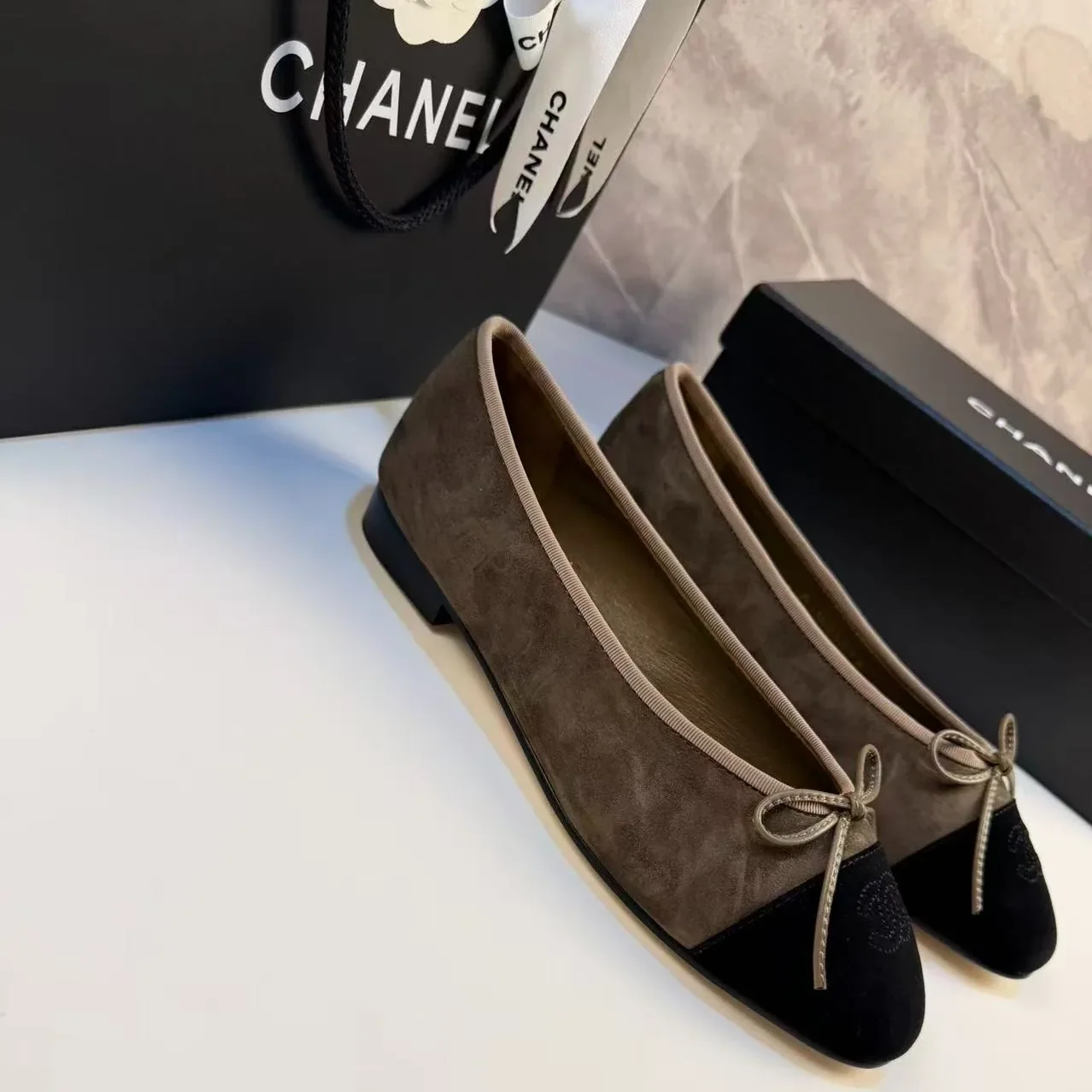 Chanel Ballet Flats Suede Dark Brown