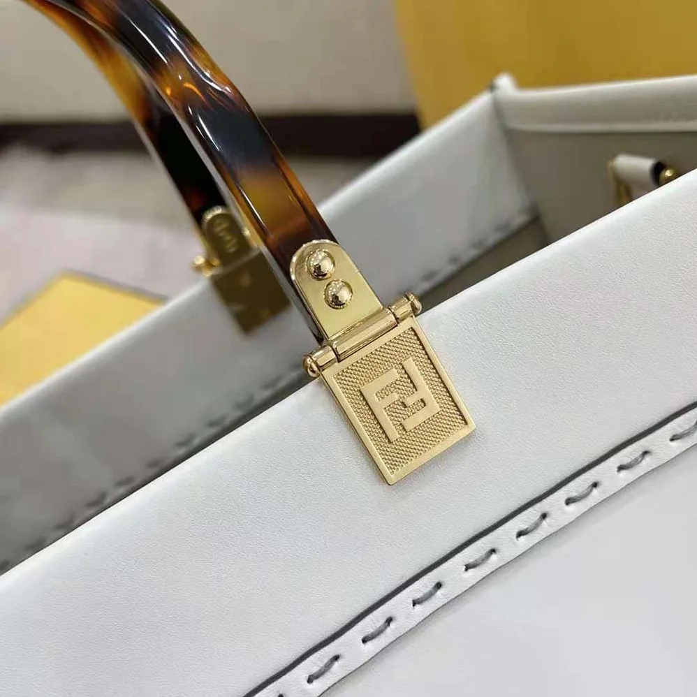 Fendi Sunshine Shopper Leather Shopper for Women in White