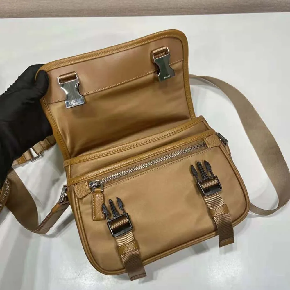 Prada Re-Nylon and Saffiano Leather Shoulder Bag for Men in Brown Prada Re-Nylon and Saffiano Leather Shoulder Bag for Men in Brown