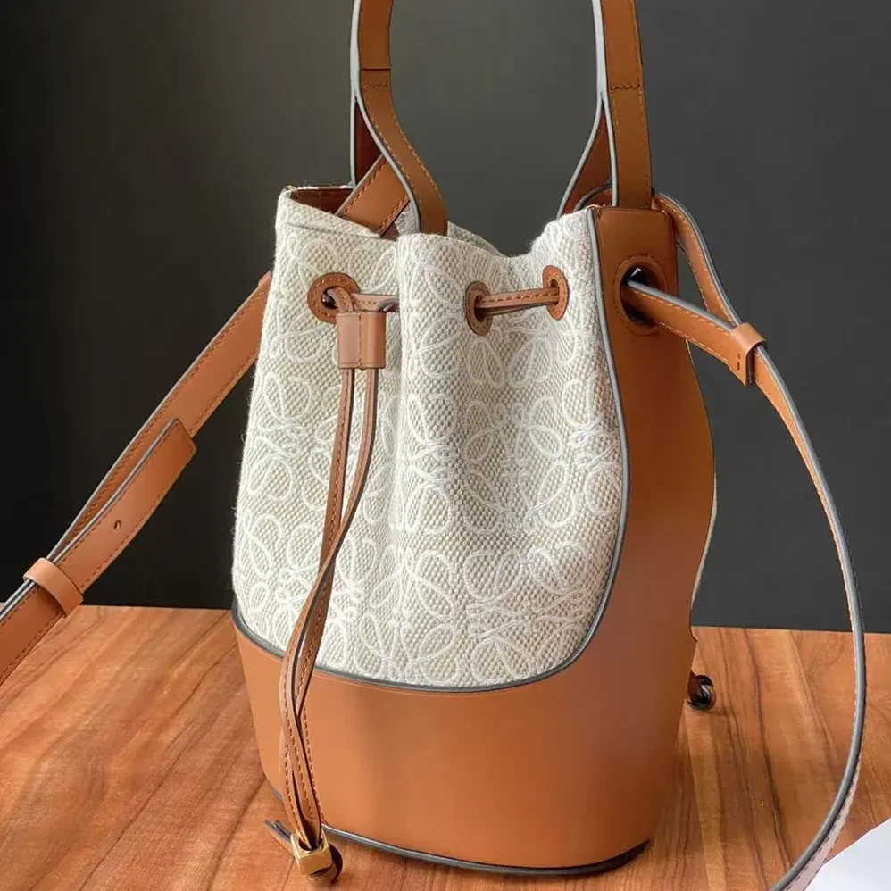 Loewe Small Balloon Bag in Anagram Linen and Calfskin for Women