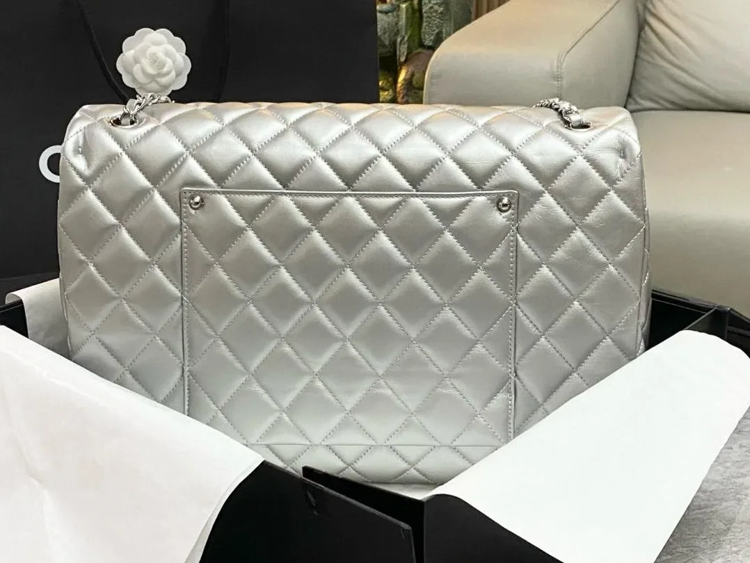 Chanel Airport Bag Silver in White/Black/Grey /