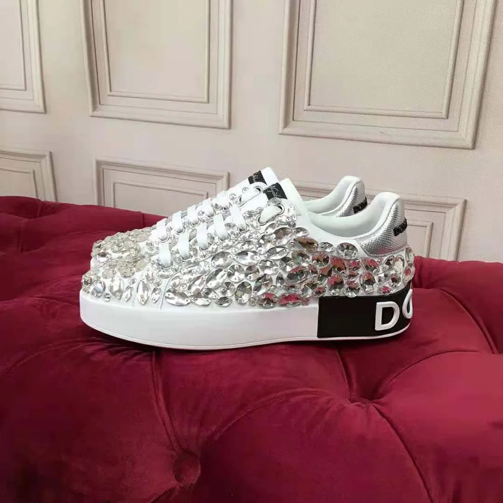 Dolce Gabbana D&G Calfskin Nappa Portofino Sneakers with All for Women in Over Embroidery Dolce Gabbana D&G Calfskin Nappa Portofino Sneakers with All for Women in Over Embroidery