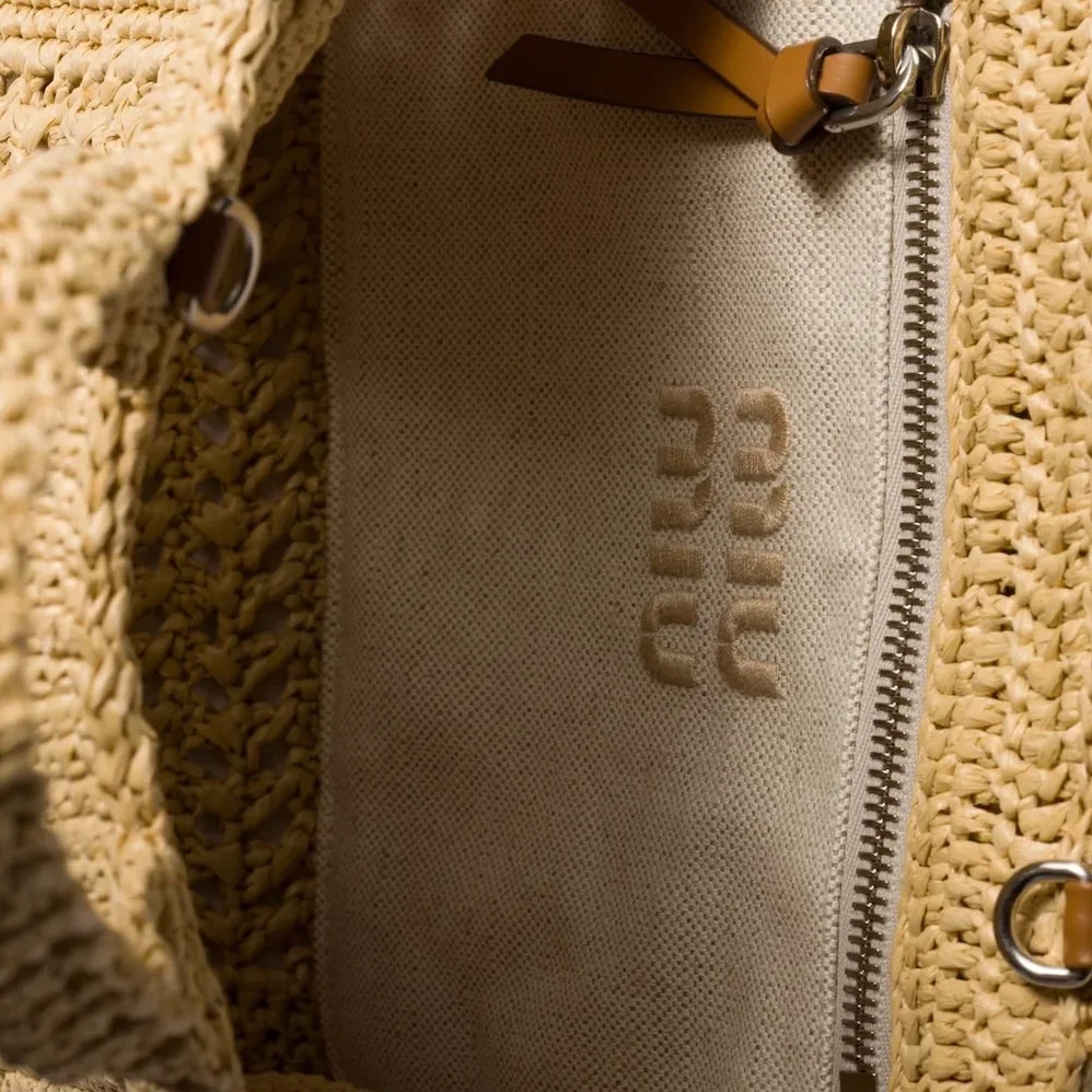 Miu Miu Raffia-Effect Woven Tote Bag Beige / - 5BA283_ADO1_F0A5T_V_OOO Miu Miu Raffia-Effect Woven Tote Bag Beige / - 5BA283_ADO1_F0A5T_V_OOO
