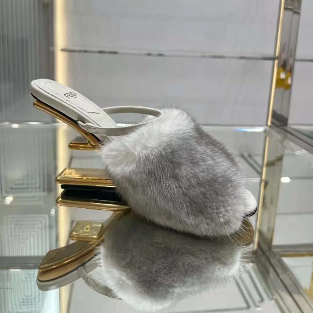 Fendi First Pale Grey Mink High for Women in Heeled Sandals