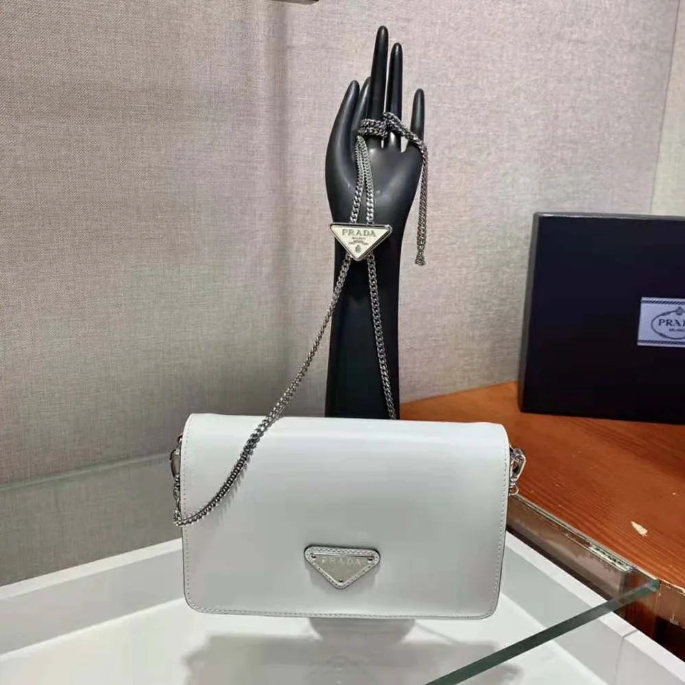 Prada Brushed Leather Shoulder Bag for Women in White
