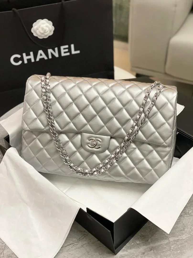 Chanel Airport Bag Silver in White/Black/Grey /