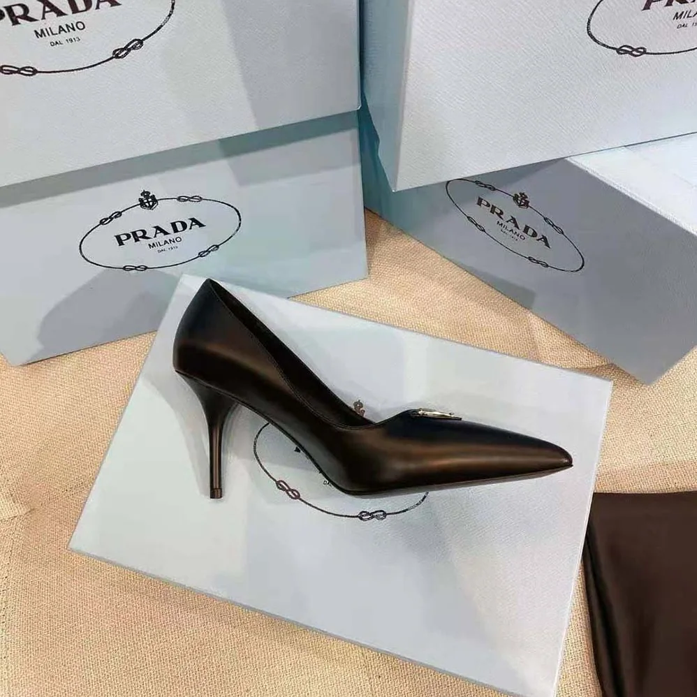 Prada Brushed Leather Pumps for Women in Black