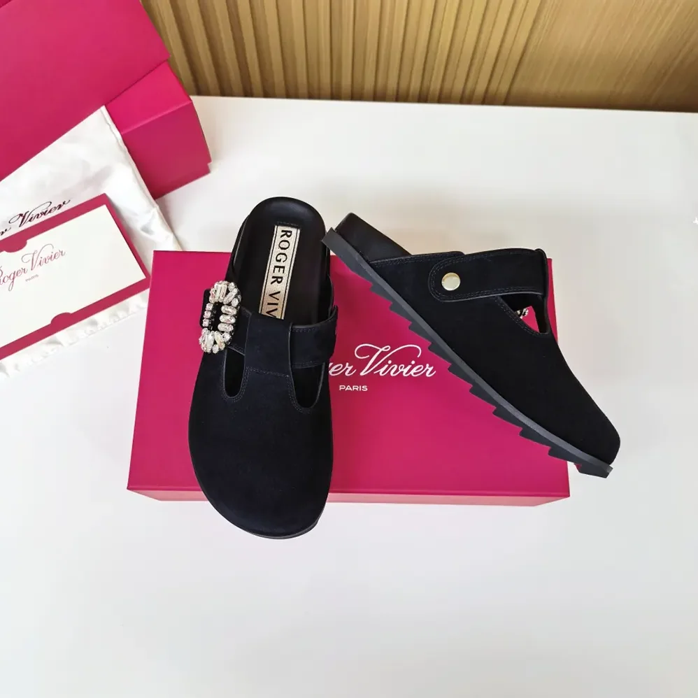 Roger Vivier Slidy Viv' Mules in Suede for Women in Black