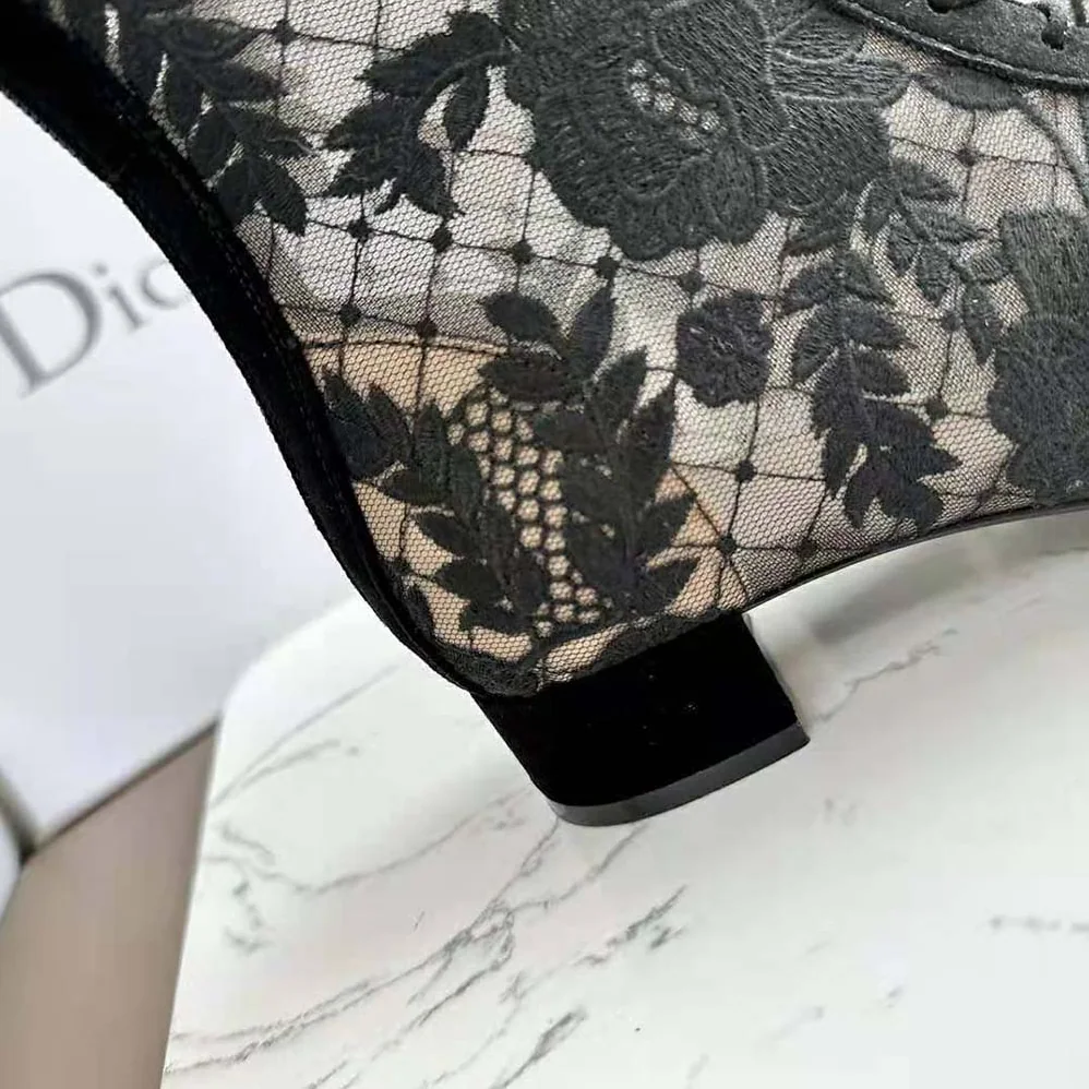 Dior Naughtily-d Ankle Boot Black Transparent Mesh and Suede Embroidered with Dior Roses Motif for Women Dior Naughtily-d Ankle Boot Black Transparent Mesh and Suede Embroidered with Dior Roses Motif for Women